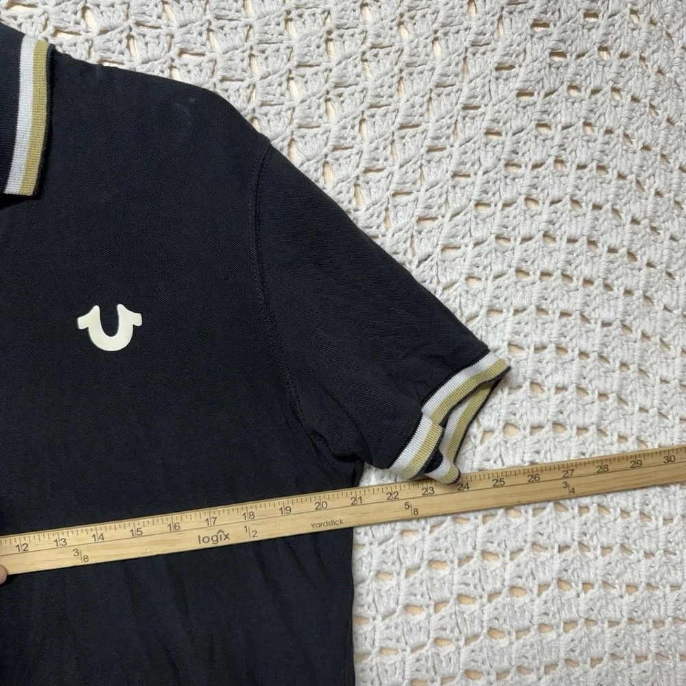 True Religion Polo Shirt Mens Size L Black‎ Crafted With Pride Short Sleeve Flaw